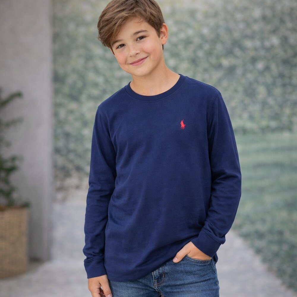 Polo Ralph Lauren Logo Long Sleeve T Shirt Large 14-16 Blue